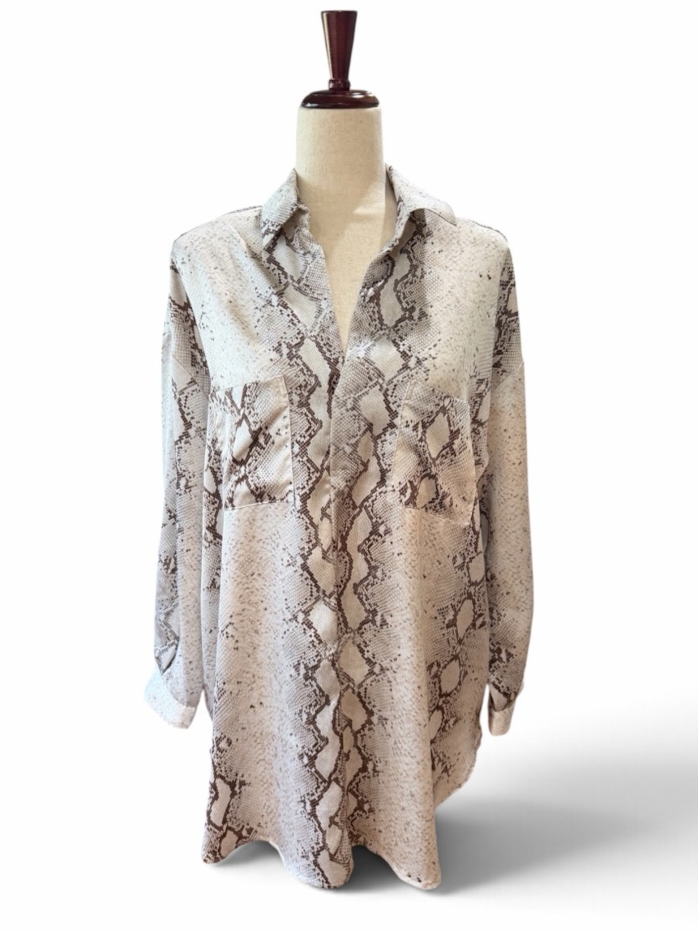 EASEL Snake Print Oversized Tunic Blouse Brown Ivory - Size S